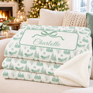 Groene Vintage Kerst Toile Paardenslee Bogen Sherpa Deken