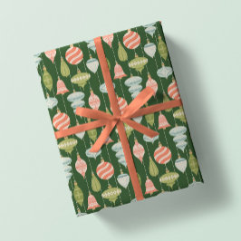 Groene Vintage Kerstboom Ornamenten Cadeaupapier