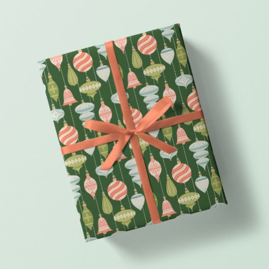 Groene Vintage Kerstboom Ornamenten Cadeaupapier