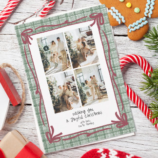 Groene Vintage Kerstkaart met ruitjesmotief