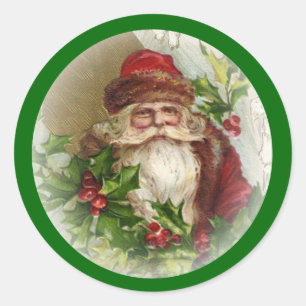 Groene Vintage Kerstman Kerststickers Ronde Sticker