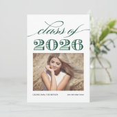 Groene Vintage Klas van 2026 Foto Afstuderen Aankondiging (Staand voorkant)