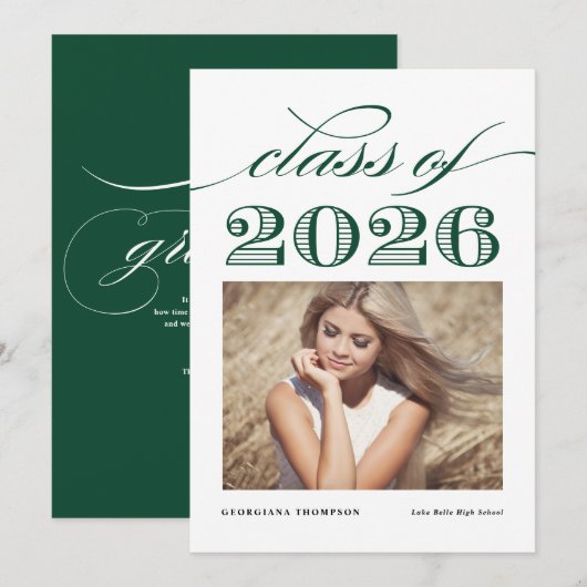 Groene Vintage Klas van 2026 Foto Afstuderen Aankondiging (Voorkant / Achterkant)