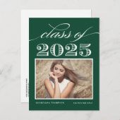 Groene Vintage Klasse van 2025 Foto Afstuderen Aankondigingskaart (Voorkant / Achterkant)