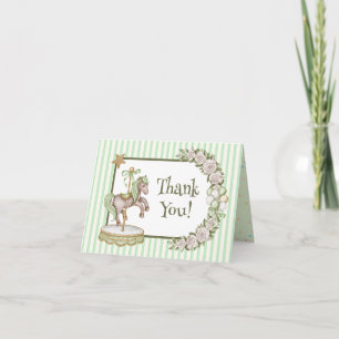 Groene Vintage Paardencarrousel Baby Shower Bedankkaart