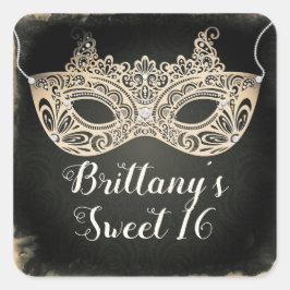 Groene Vintage Parel Maskerade Masker Zoete 16 Fee Vierkante Sticker