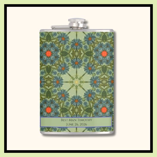 Groene vintage patroon met blauwe bloemen heupfles