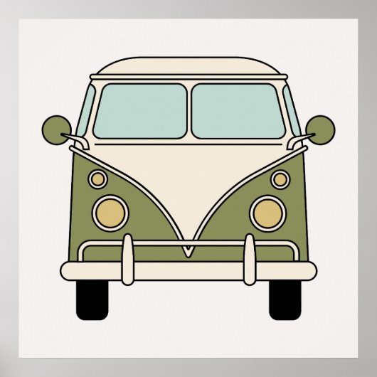 Groene Vintage Retro Camper Van Bus Poster (Voorkant)