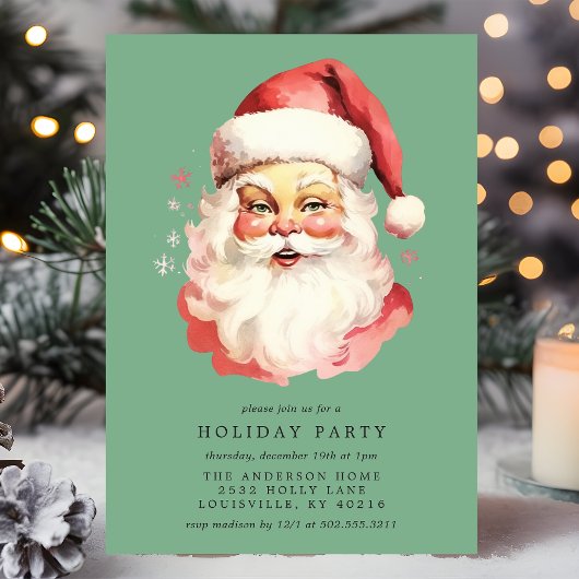 Groene Vintage Retro Kerstman Kerstfeest Kaart