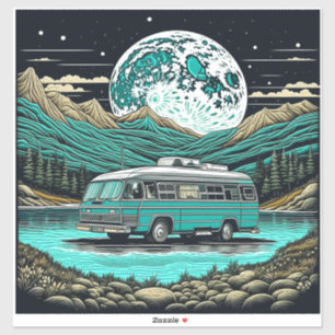 Groene vintage RV-camer in de bergen retro Sticker