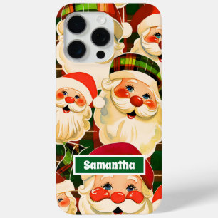 Groene Vintage Santa Claus Tartan Plaid Christmas iPhone 15 Pro Max Hoesje