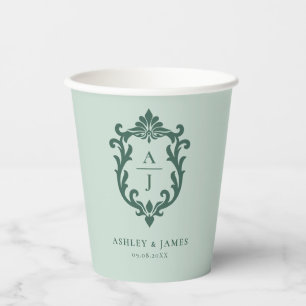 Groene Vintage Sierlijke Wapen Wedding Papieren Bekers