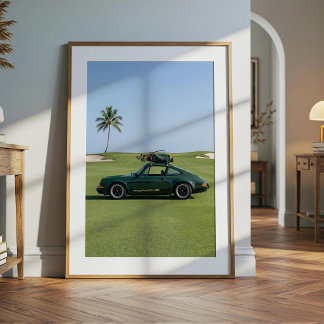 Groene Vintage Sportauto & Golf Poster