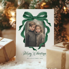 Groene Vintage Strik Custom Foto Kerst Vakantie Feestdagenkaart