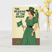 Groene vintage strip kaart dragen (Gele Bloem)