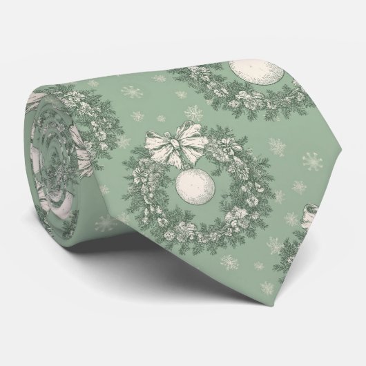 Groene Vintage Toile Kerstkrans (1) Stropdas (Opgerold)