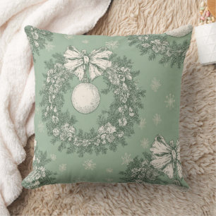 Groene Vintage Toile Kerstkrans Kussen