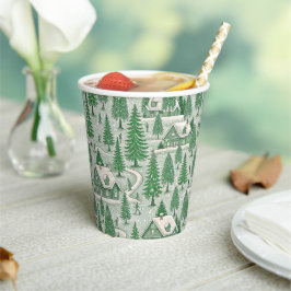 Groene Vintage Toile Kerstvakantie Papieren Bekers