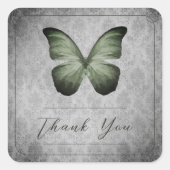 Groene Vintage Vlinder Damast Trouw Dank Je Vierkante Sticker (Voorkant)