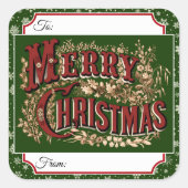 Groene Vintage Vrolijk Kerstcadeau Label Stickers (Voorkant)