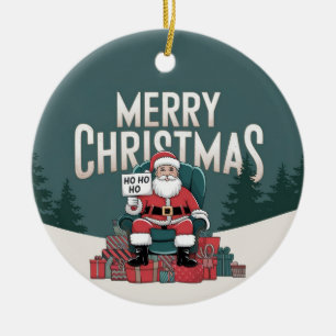 Groene vintage Vrolijk Kerstfeest Kerstman ho ho h Keramisch Ornament