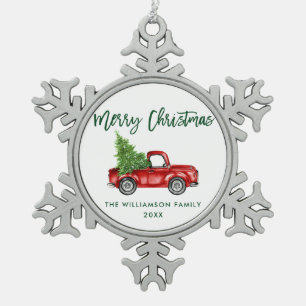 Groene Vintage Waterverf penseelscript Tin Sneeuwvlok Ornament