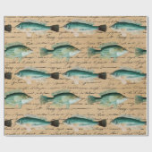 Groene vis en krullend schrijven op tan cadeaupapier (Vlak)