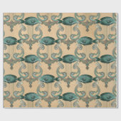 Groene vis en zwaardvis op tan cadeaupapier (Vlak)