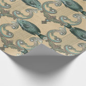 Groene vis en zwaardvis op tan cadeaupapier (Hoek)