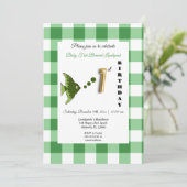 Groene Vis & Gingham Gouden Ballon 1e Verjaardag Kaart (Staand voorkant)