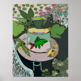 Groene vis in Bowl Poster