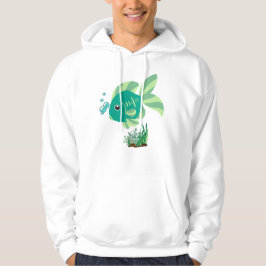 Groene vis met bellen en aquatische planten hoodie