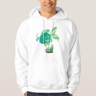 Groene vis met bellen en aquatische planten hoodie