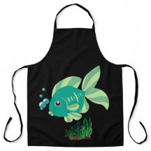 Groene vis met bellen en aquatische planten