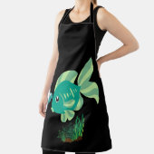 Groene vis met bellen en aquatische planten schort (Insitu)