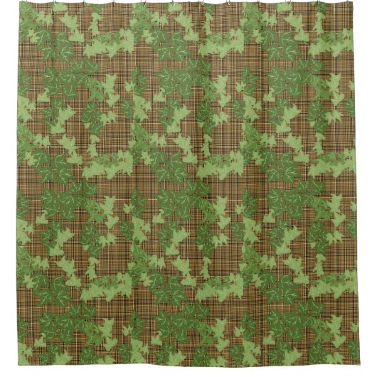 Groene vis op gouden zwarte bruine vlecht douchegordijn (Voorkant)