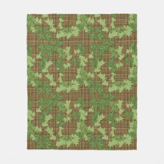 Groene vis op gouden zwarte bruine vlecht fleece deken (Voorkant)