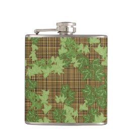 Groene vis op gouden zwarte bruine vlecht heupfles