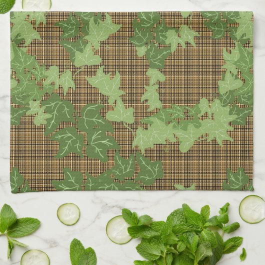 Groene vis op gouden zwarte bruine vlecht theedoek (Gevouwen)