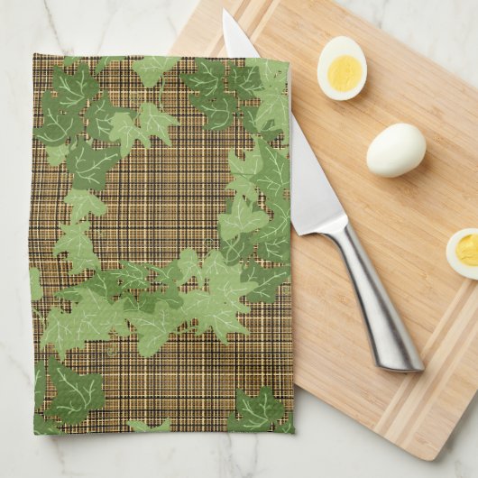 Groene vis op gouden zwarte bruine vlecht theedoek (Quarter Fold)