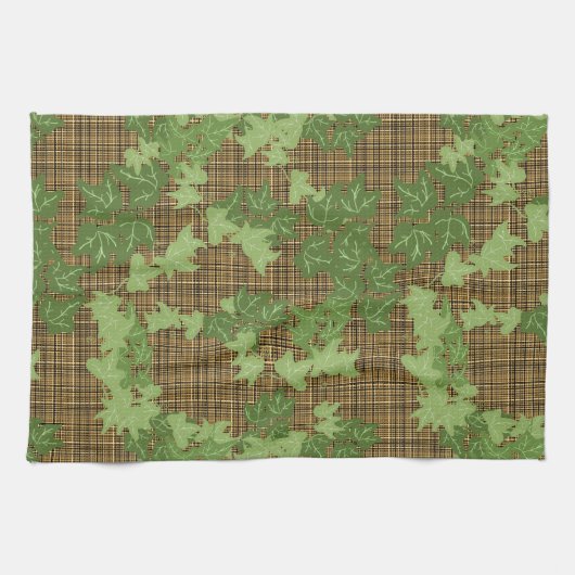 Groene vis op gouden zwarte bruine vlecht theedoek (Horizontaal)