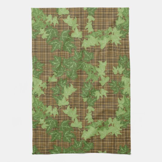 Groene vis op gouden zwarte bruine vlecht theedoek (Verticaal)