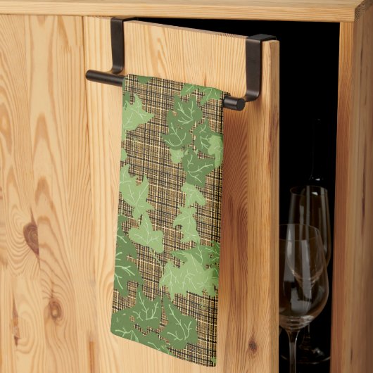 Groene vis op gouden zwarte bruine vlecht theedoek (Derde Gevouwen)