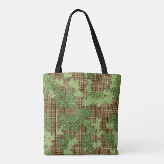 Groene vis op gouden zwarte bruine vlecht tote bag (Achterkant)