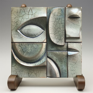 Groene Visie - Abstracte Cubistische Keramische Te Tegeltje
