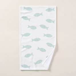 Groene vissen op witte achtergrond handdoek