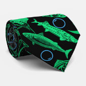 Groene Vissen Patroon 10.w Zwart BG Stropdas (Opgerold)