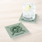 Groene visser Pool en vis gepersonaliseerd Glazen Onderzetter (Schuin)