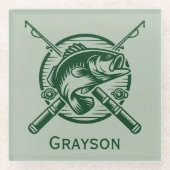 Groene visser Pool en vis gepersonaliseerd Glazen Onderzetter (Voorkant)