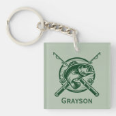 Groene visser Pool en vis gepersonaliseerd Sleutelhanger (Voorkant)